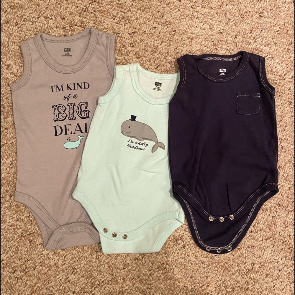3 piece bundle of sleeveless onesies baby 3-6 months